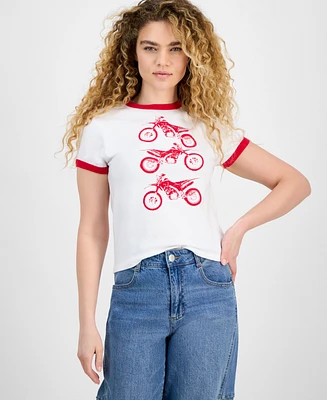 Rebellious One Juniors' Contrast-Trim Motorcycle Top