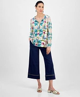 Jm Collection Womens Printed Top Cropped Wide Leg Pants Exclusively At Macys