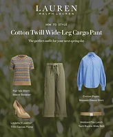 Lauren Ralph Women's Pleated Cotton Twill Wide-Leg Cargo Pants, Regular & Petite
