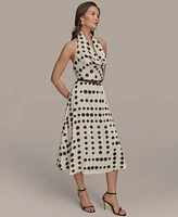 Donna Karan New York Women's Polka-Dot Belted A-Line Dress