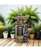 Outsunny 3-Tier 22.8" Outdoor Waterfall Fountain with Led Lights, Pump