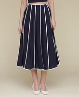 Avec Les Filles Women's Contrast-Trim Linen-Blend Midi Skirt