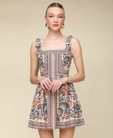 Avec Les Filles Women's Printed Linen-Blend Bow-Strap Mini Dress