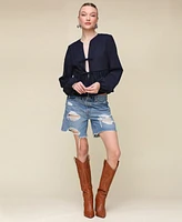 Avec Les Filles Women's Linen-Blend Tie-Front Blouse