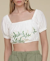 Avec Les Filles Women's Embroidered Cotton Crop Top
