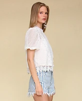 Avec Les Filles Women's Lace Puff-Sleeve Top