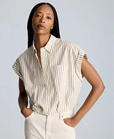 Kenneth Cole Women's Striped Short Dolman-Sleeve Cropped Shirt