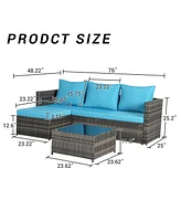 2-Piece Wicker Patio Set, L-Shaped, Ottoman, Lounger Table