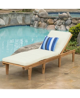Acacia Wood Chaise Lounge with Cushion - Teak Finish