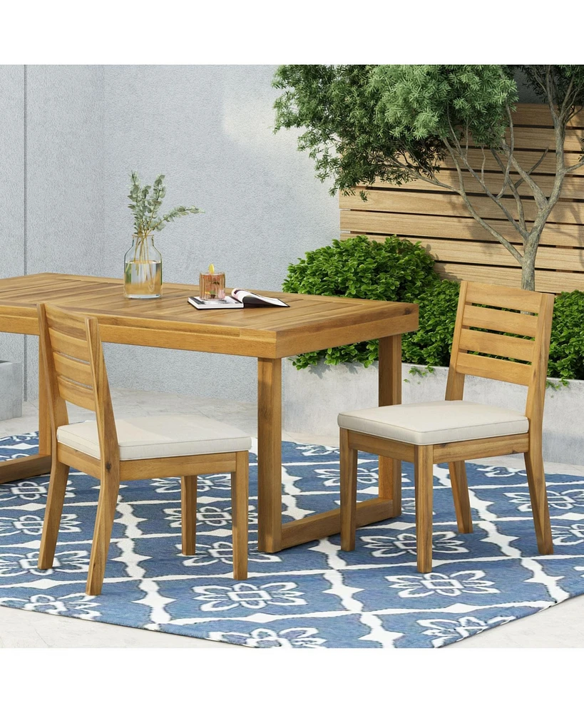 Outdoor Armless Dining Chair with Cushions(Set of 2),Natural and Beige
