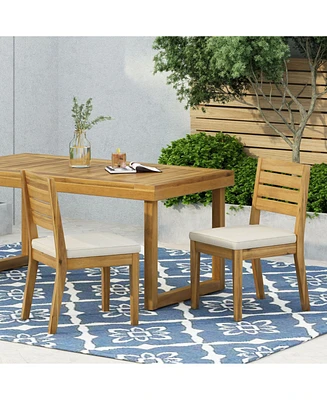 Outdoor Armless Dining Chair with Cushions(Set of 2),Natural and Beige