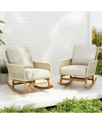 Ivory wicker rocking chairs [2], Indoor/outdoor, Cushioned, wood frame