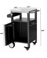 Black Outdoor Grill Cart, Rolling Bbq Table with Storage & Hooks