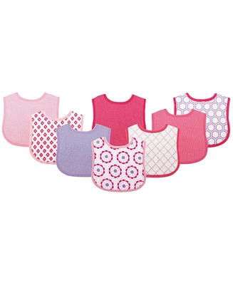 Luvable Friends Baby Girl Cotton Terry Bibs 8pk, Geometric Girl, One Size