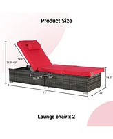 Outdoor chaise lounge set (2) with storage, adjustable backrests, table, cushions