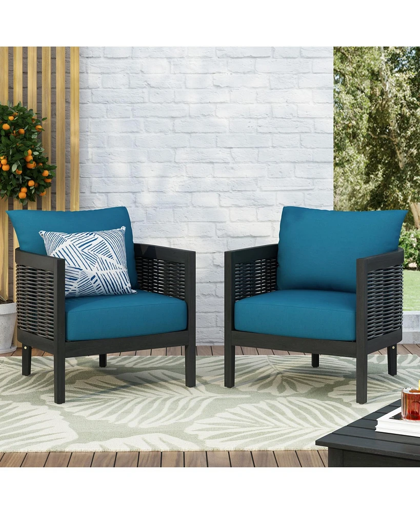 Outdoor Acacia Wicker Club Chairs (2), Black/Teal, 27,5"W