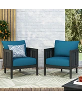 Outdoor Acacia Wicker Club Chairs (2), Black/Teal, 27,5"W