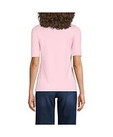 Lands' End Women's Supima Cotton Elbow Sleeve Boatneck Button Shoulder Tee
