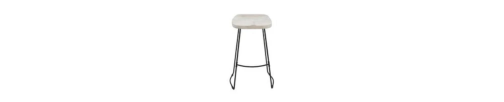 Handcrafted Backless Barstool – Washed Mango Wood Saddle Seat & Metal Base