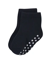Touched by Nature Toddler Boys Cotton Socks with Non-Skid Gripper for Fall Resistance, Solid Black Blue, 2-4