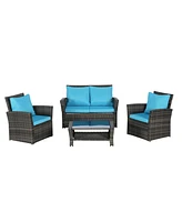 4-Piece Outdoor Patio Furniture Set, Rattan Chairs, Glass Table