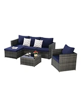 3-Piece Patio Set, Woven L-Shaped Sectional, Sofa, Lounger & Coffee Table