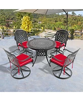 5-Piece Cast Aluminum Dining Set, 4 Swivel Chairs, 35" Round Table