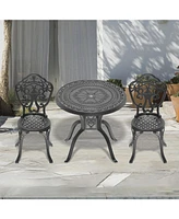 3-Piece Set Of All-Weather Cast Aluminum Dining Furniture Set With Black Frame