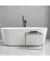 Single-Handle Freestanding Tub Faucet with Hand Shower Brass Waterfall Floor Mount Tub Filler in Matte Black