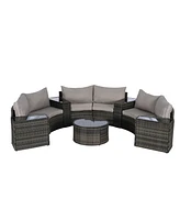 11-pc Half-Moon Patio Set, Sectional Sofa & Glass Coffee Table