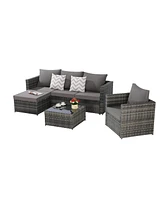 3-Piece Patio Set, Woven L-Shaped Sectional, Sofa, Lounger & Coffee Table
