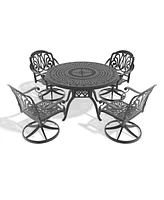 5-Pc Cast Aluminum Dining Set, 4 Swivel Chairs, 47" Round Table