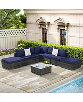 8-Piece Outdoor Wicker Patio Sofa Set w/ Washable Cushions & Glass Table