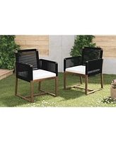 Acacia wood outdoor dining chairs (set of 2) with rope design, washable cushions, black