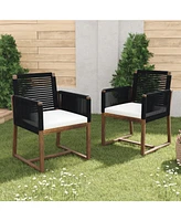 Acacia wood outdoor dining chairs (set of 2) with rope design, washable cushions, black