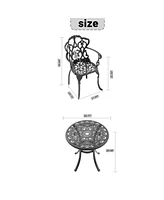 Cast aluminum patio set, black frame, random cushions