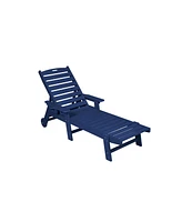 Outdoor lounge chair, 5-position, Hdpe, wheels, cupholder, navy