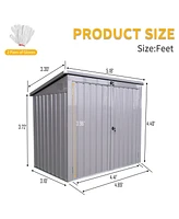 Metal outdoor bin shed, Stores 2 trash cans, Galvanized steel, gray