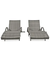 80" Wicker Chaise Lounge Set (2), Reclining, side table, adjustable, Grey