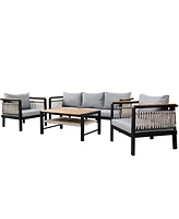 4-Piece Outdoor Sectional, Patio seating with cushions & coffee table, grey
