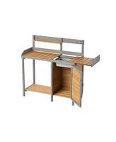 Outdoor potting bench, Wooden workstation with cabinet