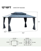 12'x16' Aluminum Gazebo, Polycarbonate Roof, Netting & Curtains