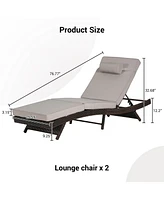 Outdoor Wicker Reclining Lounge Chairs (Set of 2) - Beach, Pool, Garden