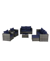 6-Piece Outdoor Wicker Patio Conversation Set w/ Cushions & Glass Table