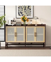 Rustic Sideboard with Rattan Doors and Adjustable Shelves