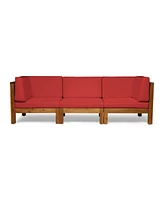 Acacia Wood Outdoor Sectional Sofa Set with Water Resistant Cushions