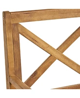 Blue Cushion Patio Chairs - Wood Arm Dining Set (Set of 2)