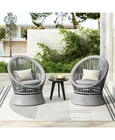 [Set of 2] 26,7" Modern Silver Grey Swivel Wicker Lounge Chair