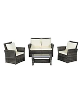 4-Piece Outdoor Patio Furniture Set, Rattan Chairs, Glass Table