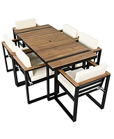 7-Piece Outdoor Dining Set, Table, Chairs, Cushions - Beige